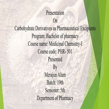 Carbohydrate Derivatives as Pharmaceutical Excipients 