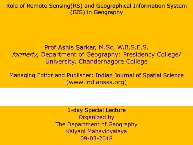 Role Of Remote Sensing Rs And Geographical Information System Gis In Role Of Remote Sensing Rs And Geographical Information System Gis In