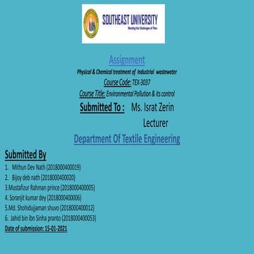 Physical & Chemical Treatment of Industrial Waste-water.