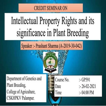 Intellectual Property Rights in Plant Breeding