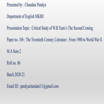 Critical Study of W.B.Yeats’s The Second Coming