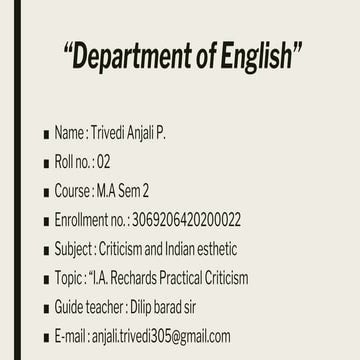 I.A Richard's "Practical Criticism" 