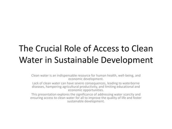 How Clean Water Access Improves Health and Quality of Life | PDF