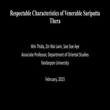 Respectable Characteristics of Venerable Sariputta Thera