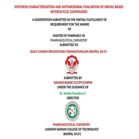 Indole derivatives kalyani bokde lncp bhopal