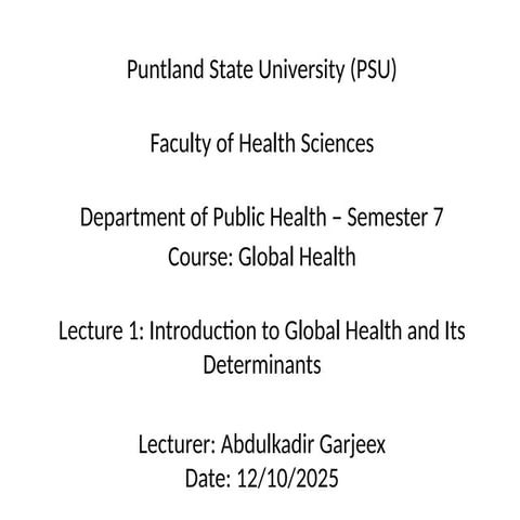 Introduction to Global Health as an overview | PDF