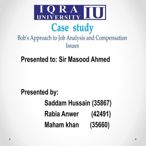 Bob's Approach to Job Analysis and Compensation Issues