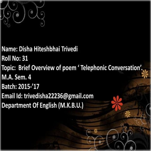 Brief overview of poem 'Telephonic conversation'.