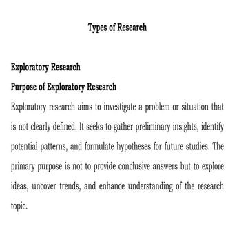 Types of Research, Exploratory Research, Descriptive research, Fundamental Re...