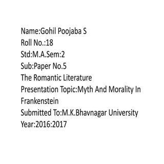 Myth & Morality in Frankenstein