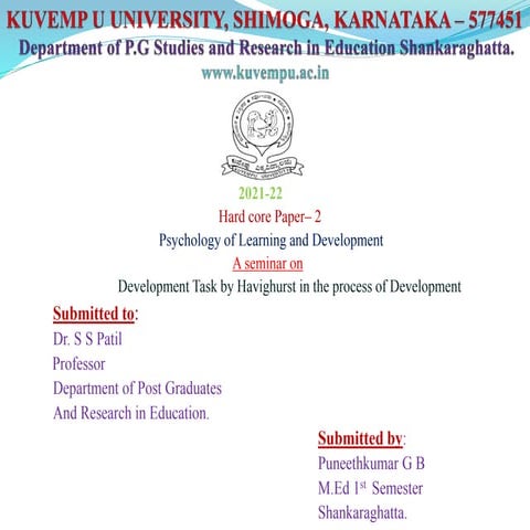 Developmental Task by Havighurst in the process of Development