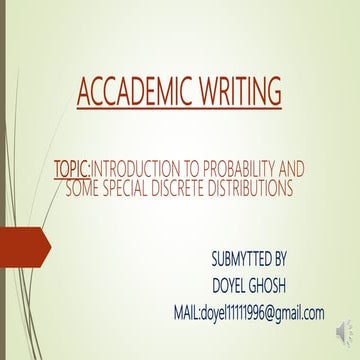 Probability and Some Special Discrete Distributions