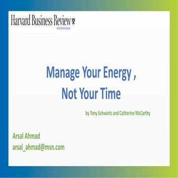 HBR Article - Manage Your Energy, Not Time