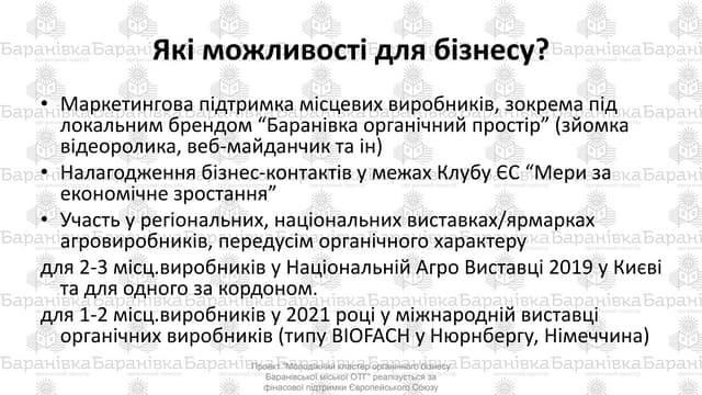 Навіщо брати участь у виставці?Захід для місцевих підприємців Баранівської ОТГ 24.01.2019 р.