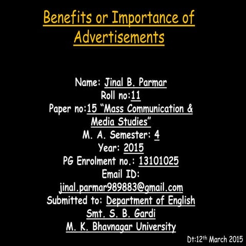 Importance or Benefits in Advertisements 