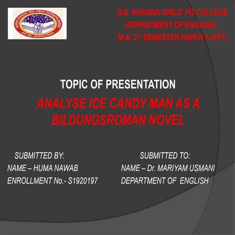 Analyse Ice Candy Man as a Bildungsroman Novel.