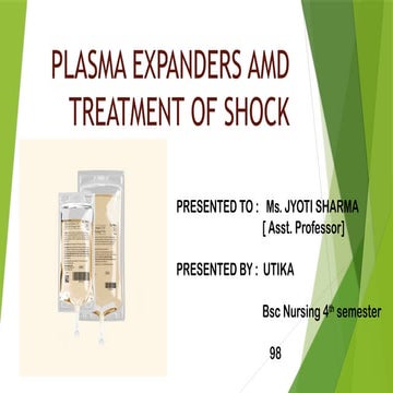 Plasma expanders and treatment of shock | PPTX