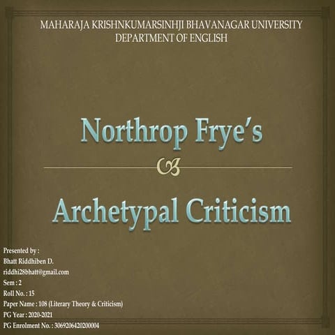 Northrop Frye's "Archetypal Criticism"