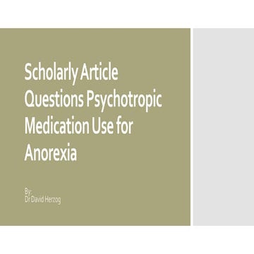 Scholarly Article Questions Psychotropic Medication Use for Anorexia 