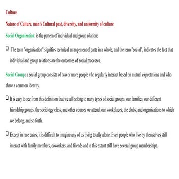 Presentation6 Culture. mans culture past and uniformity of culture