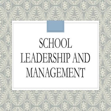 School leadership and management