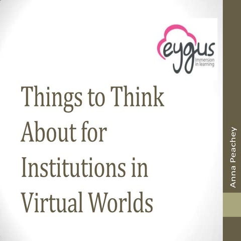 Things to Think About for Institutions in Virtual Worlds