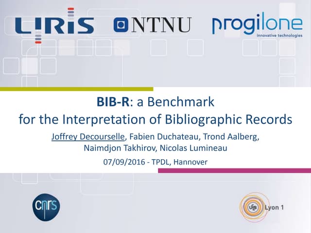 Benchmark BIB-R @ TPDL 2016