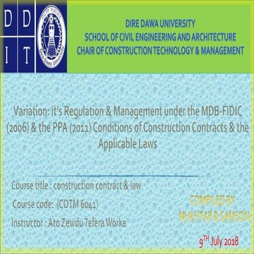 Variation: it’s Regulation & Management under the MDB-FIDIC (2006) & the PPA ...