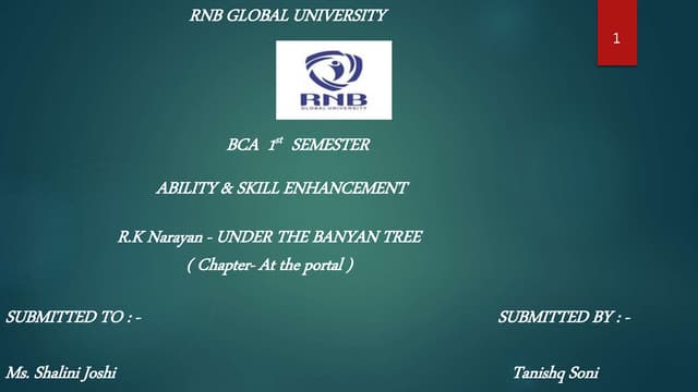 R.K Narayan - UNDER THE BANYAN TREE( Chapter- At the portal )