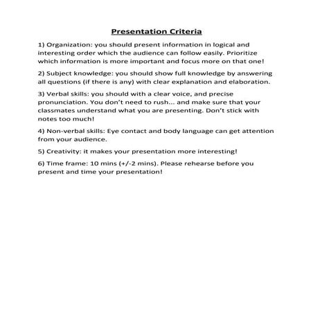 Presentation criteria