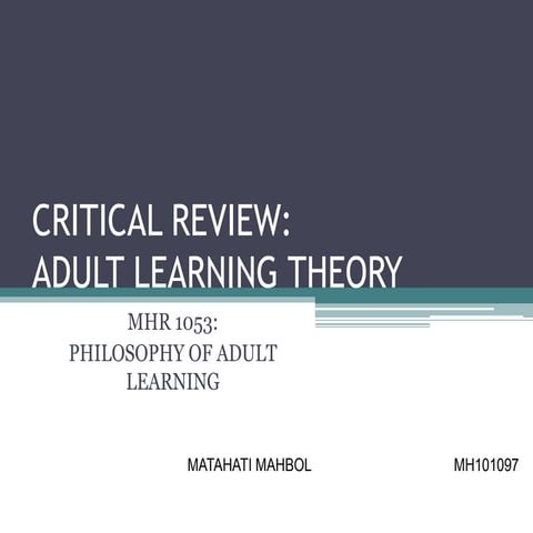 Aspect of Learning and Theory Adult Learning
