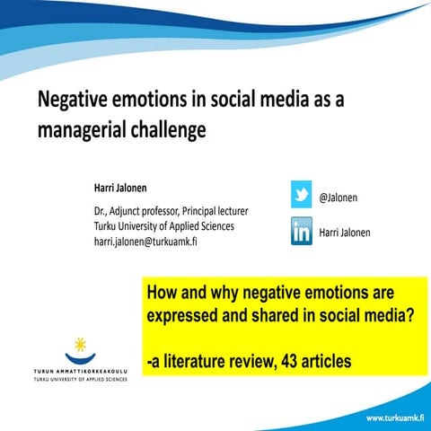 Negative emotions in social media as a managerial challenge