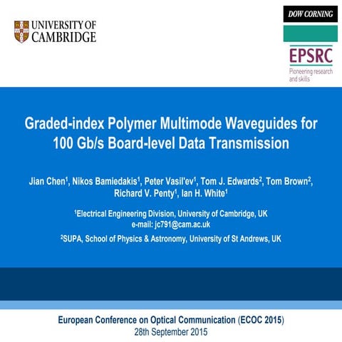 Graded-index Polymer Multimode Waveguides for 100 Gb/s Board-level Data Trans...