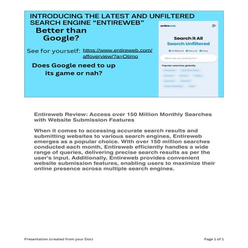 Introducing Entireweb The new search engine unfiltered | PDF