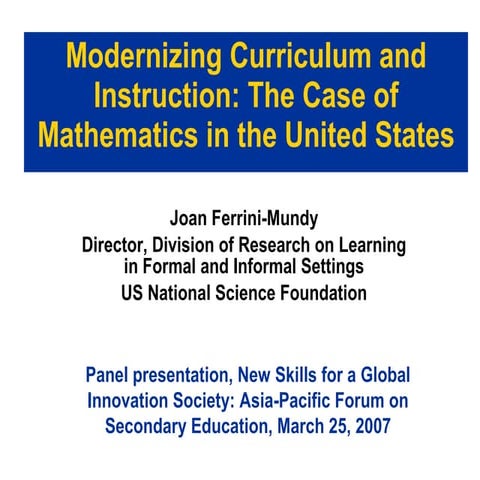 Modernizing Curriculum and Instruction: The Case of Mathematics in the United...
