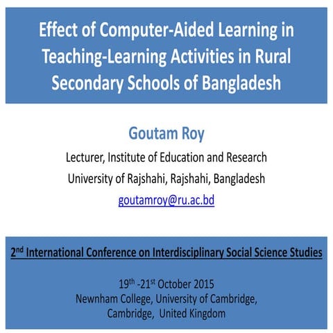 Effect of Computer-Aided Learning in Teaching-Learning Activities in Rural Se...