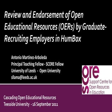 Review and Endorsement of OERs by Graduate Recruiting Employers in HumBox