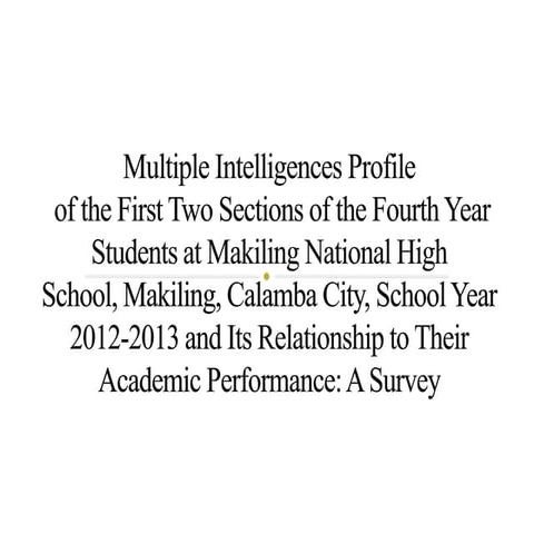 Multiple Intelligences Profile of the First Two Sections of the Fourth Year ...