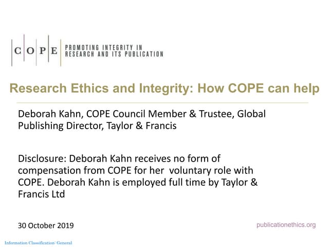 Research Ethics and Integrity: How COPE can help