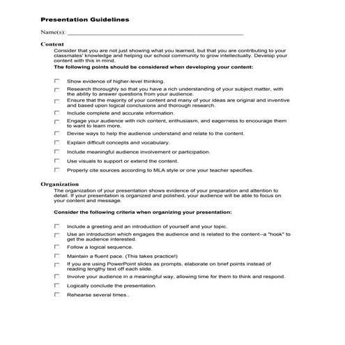 Presentation guidelines