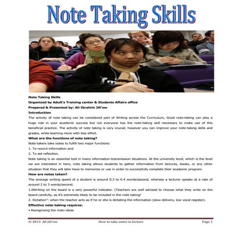 Presentation how to take a note