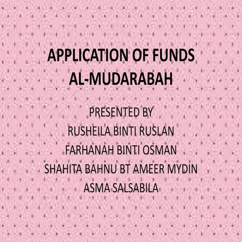 application of fund (al-mudarabah)