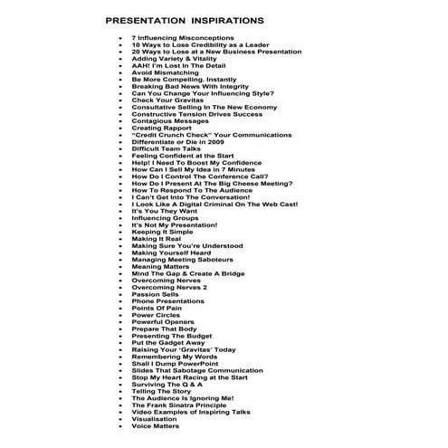 Presentation Inspiration   Contents Listing