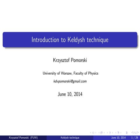 Introduction to Keldysh technique | PDF
