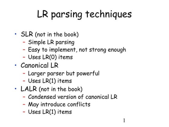 Compiler Design LR parsing SLR ,LALR CLR | PPT