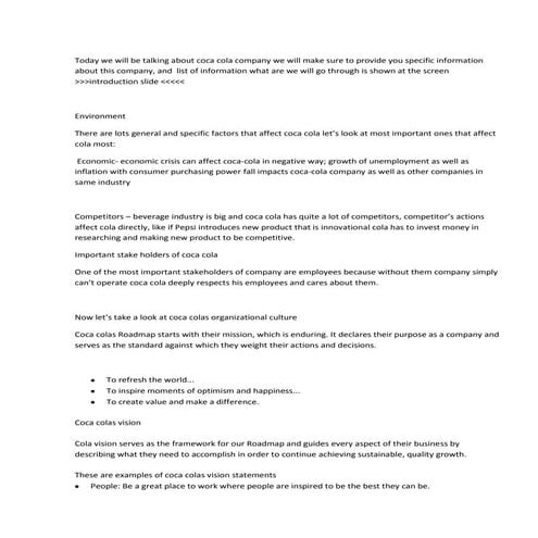 Presentation managment of coca cola