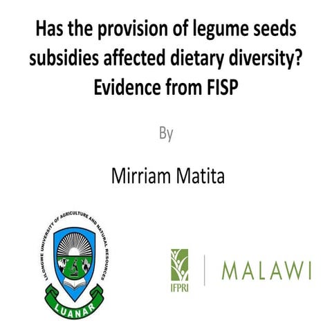 Impact of providing legume seed subsidies on dietary diversity in Malawi