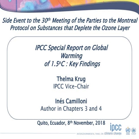 IPCC Special Report on Global Warming of 1.5oC : Key Findings