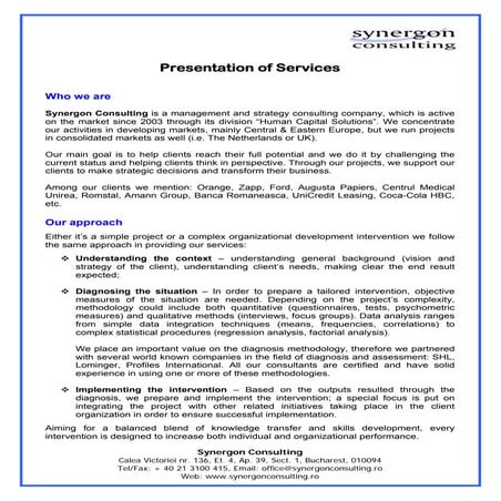 Presentation Of Services Synergon Consulting
