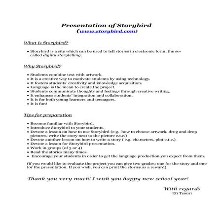 Presentation of storybird